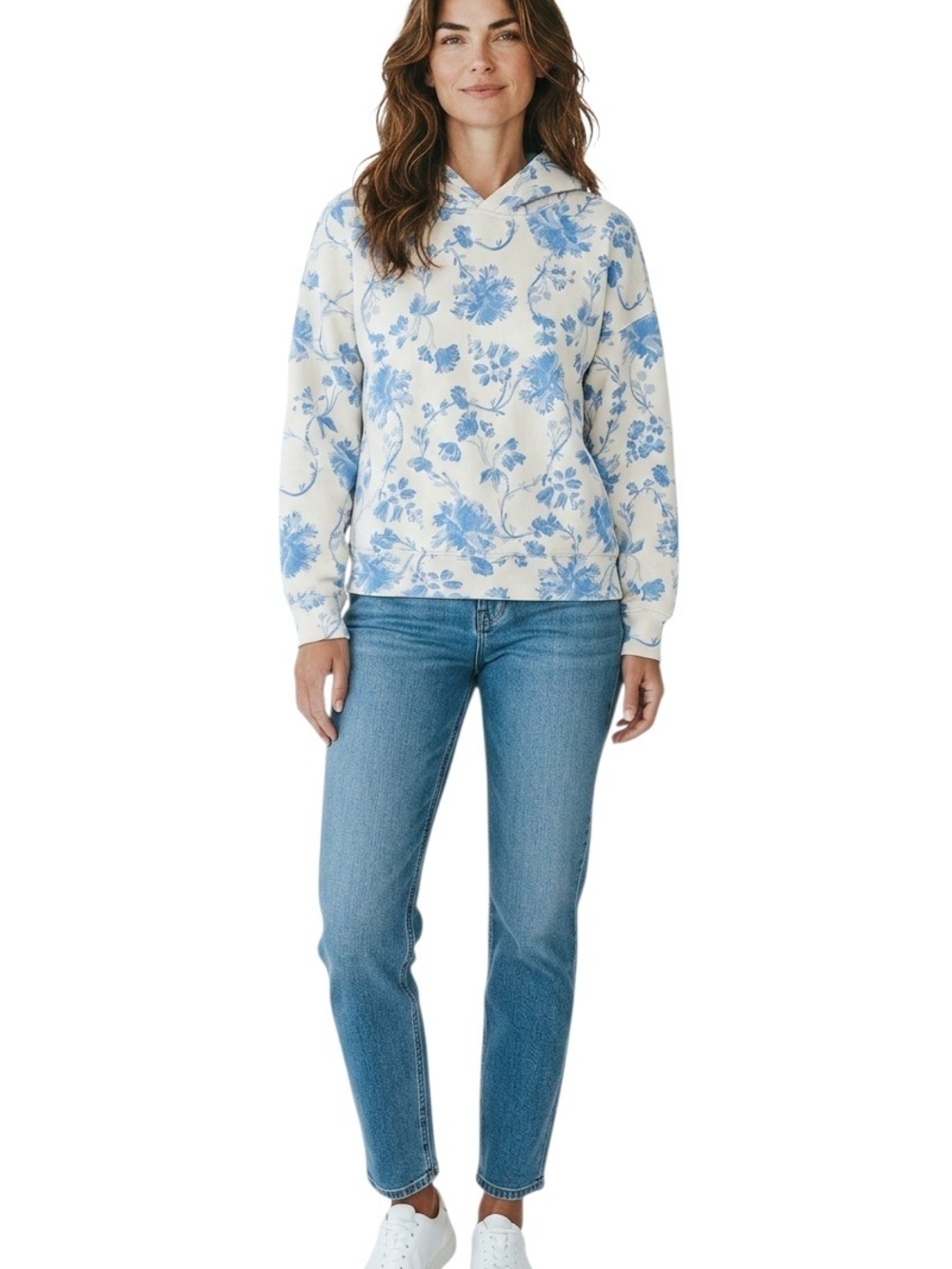 Abercrombie & Fitch Cream Hoodie with Light Blue Floral Print